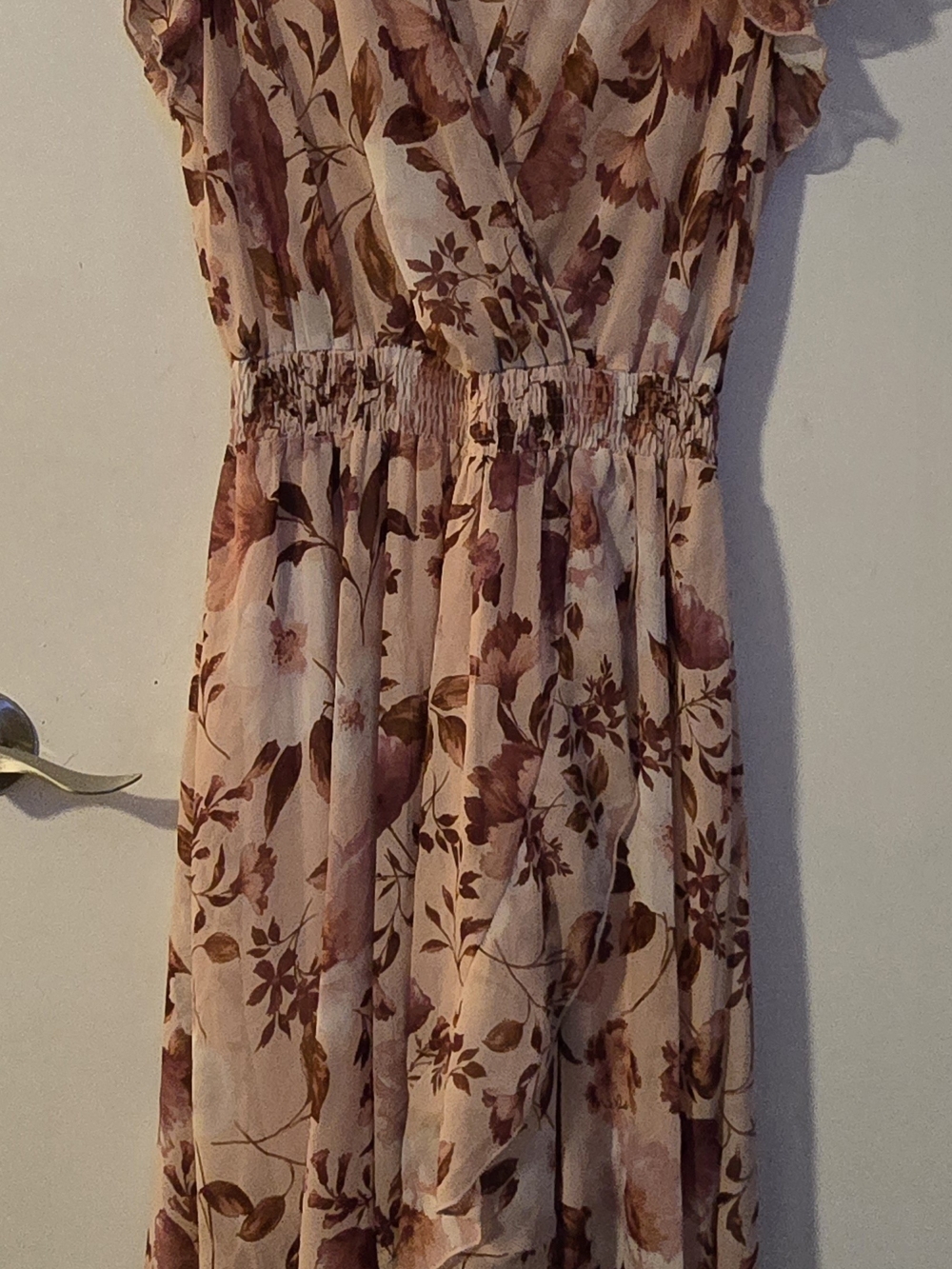 Floral Wrap-Style Midi Dress in Dusty Pink